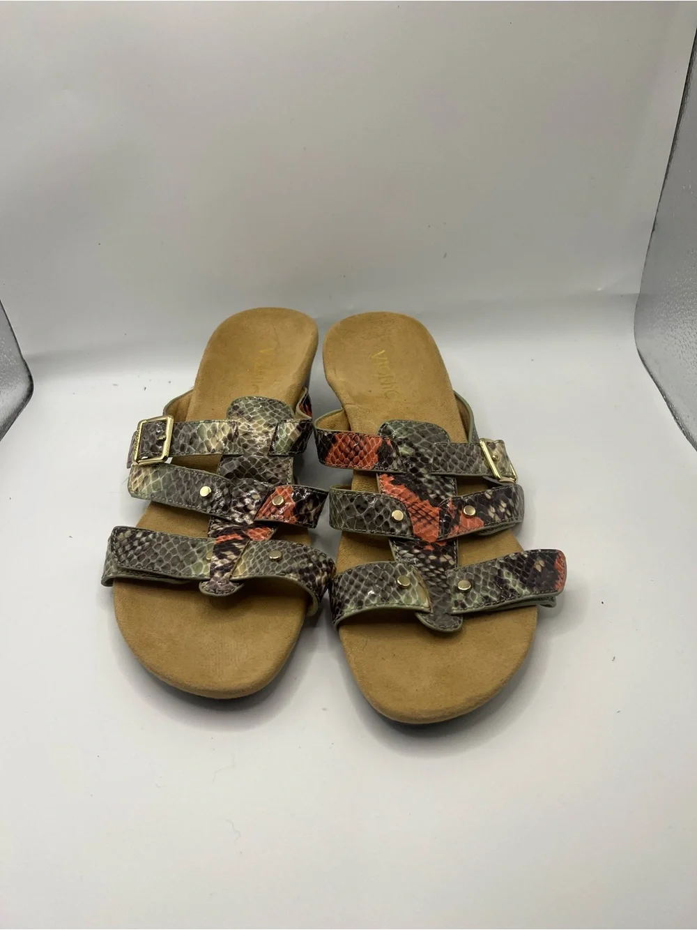 Vionic Women's Multi Snake-Print Wedge Sandals - Neutral with Red Accents